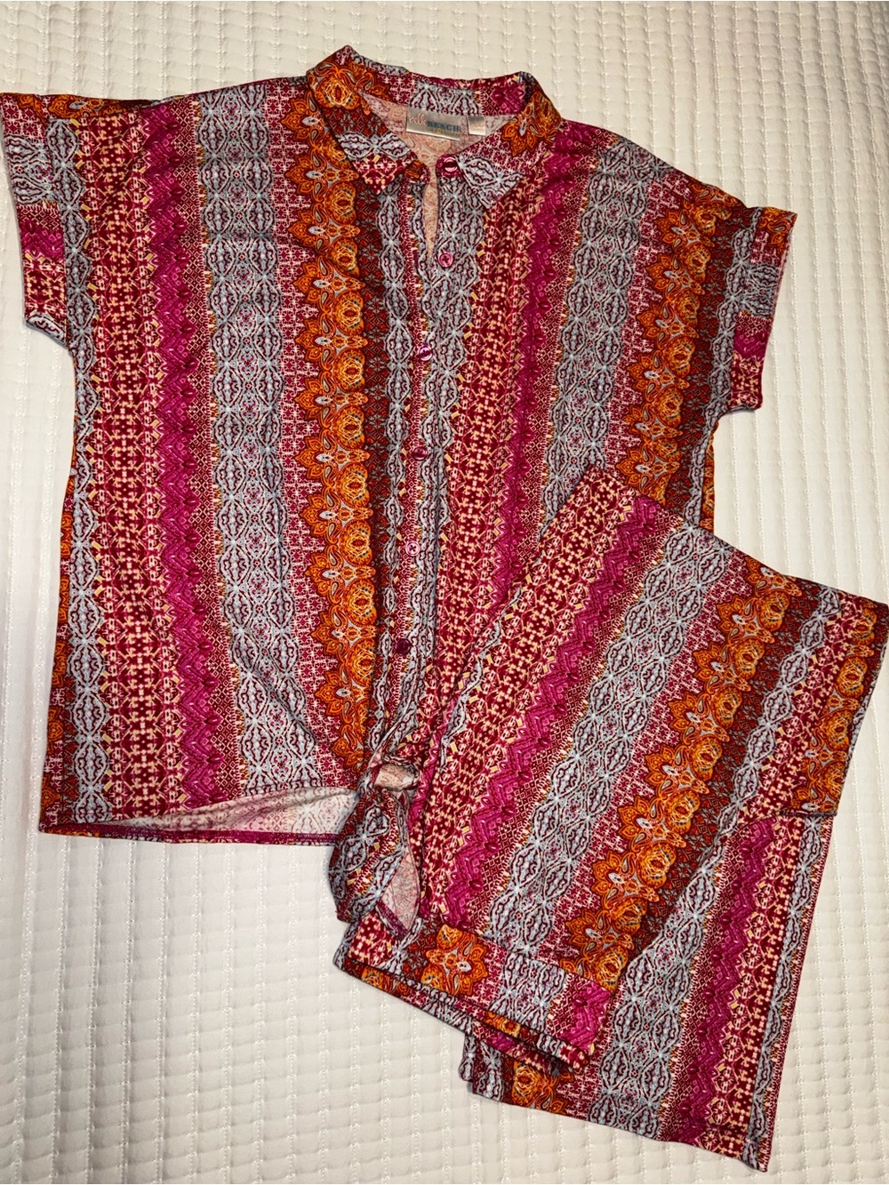 Belle Beach Cabana Knit Boho Beach Matching Top and Pant Set, L